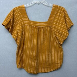 Sonoma Goods For Life Top Women S Mustard Yellow Striped Square Neck Cotton